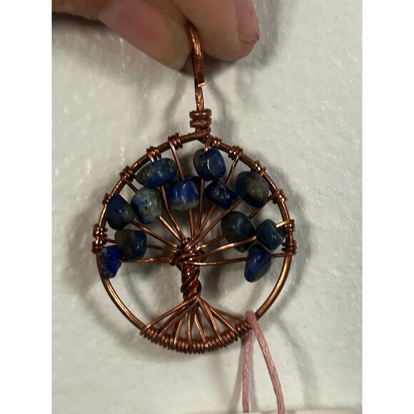 Handmade Copper and Serpentine Crystal Tree of life 3.5x2” Wall Decor - Picture 5 of 5